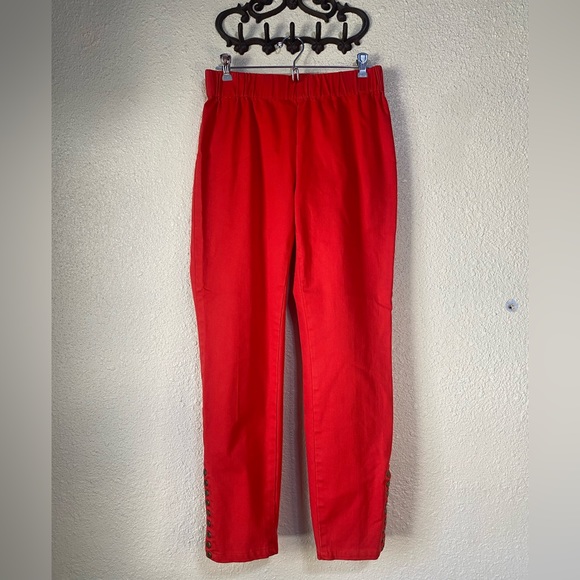 Soft Surroundings red‎ elastic waist jeans with snaps down the leg seams - Picture 1 of 11